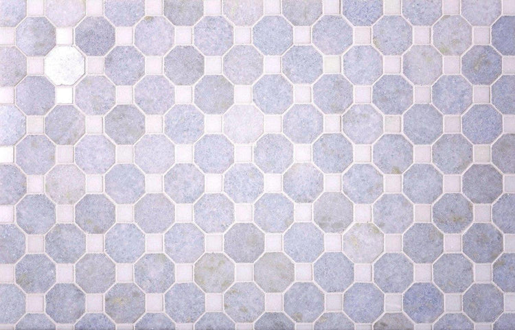 Azul Cielo Octagon And Thassos Dot Marble Mosaic TileAzul Cielo Octagon and Thassos Dot Marble Mosaic Tile