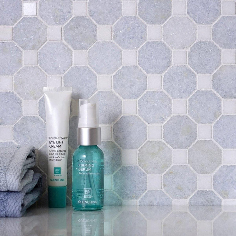 Azul Cielo Octagon and Thassos Dot Marble Mosaic Tile