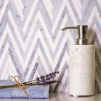 Azul Cielo Thassos And Carrara Striped Chevron Mosaic Tile