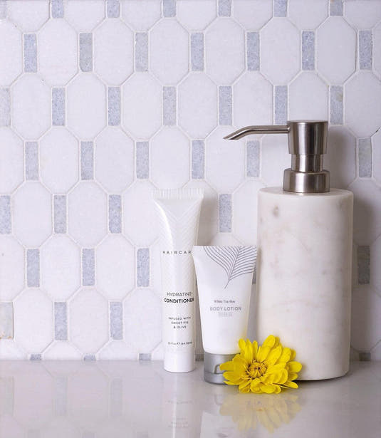 Azul Cielo Bricks And Thassos Octagon Marble Mosaic Tile