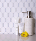 Azul Cielo Bricks And Thassos Octagon Marble Mosaic Tile