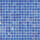 Azure Blue with Gold Swirls Mixed Squares Glass Pool Tile