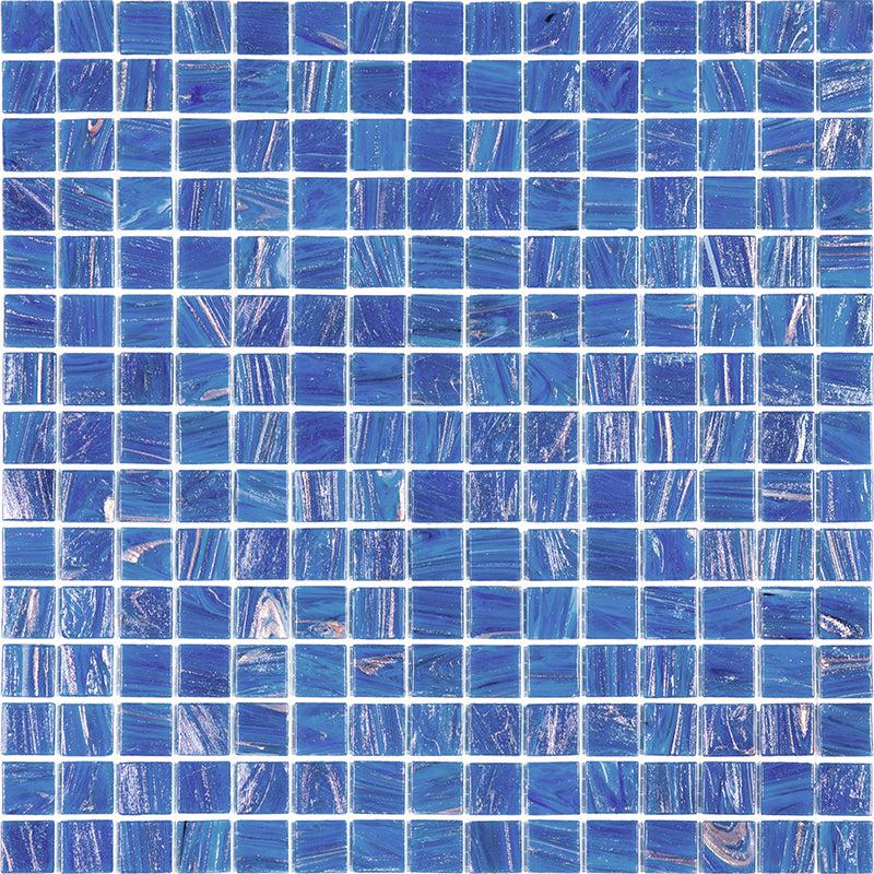 Azure Blue with Gold Swirls Mixed Squares Glass Pool Tile
