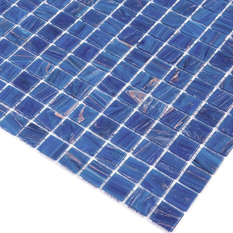 Azure Blue with Gold Swirls Mixed Squares Glass Pool Tile | Tile Club