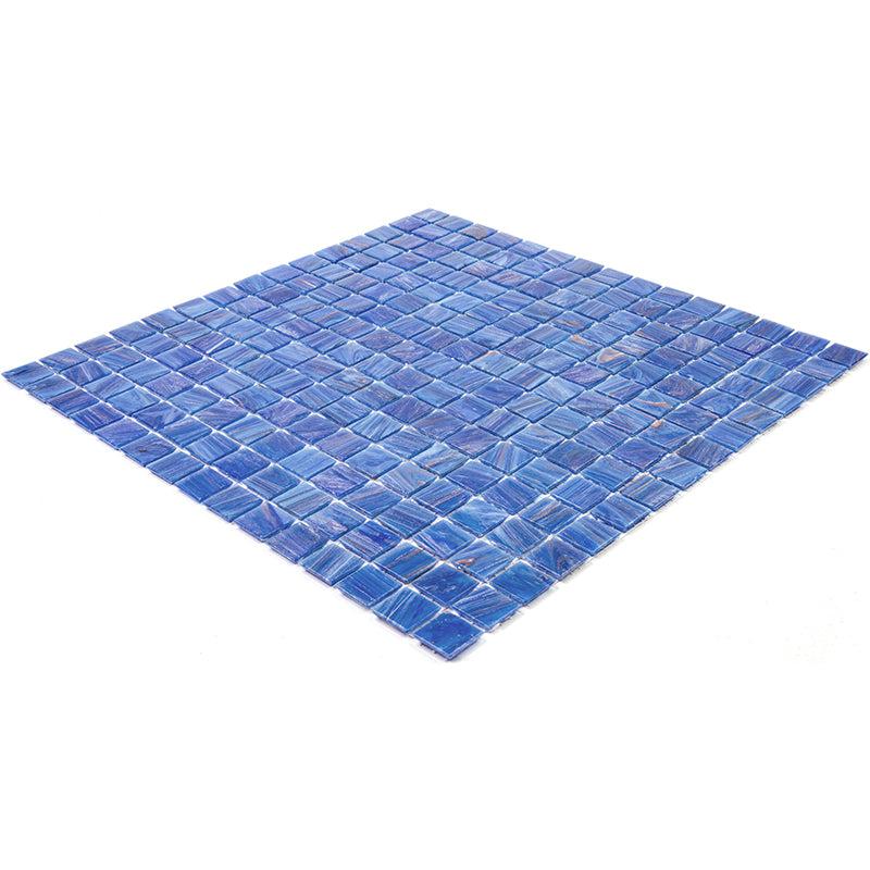 Azure Blue with Gold Swirls Mixed Squares Glass Pool Tile