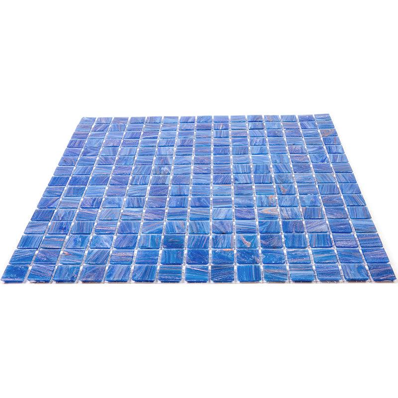 Azure Blue with Gold Swirls Mixed Squares Glass Pool Tile