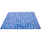 Azure Blue with Gold Swirls Mixed Squares Glass Pool Tile | Tile Club