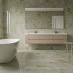 Green porcelain tile with gold brushstroke details