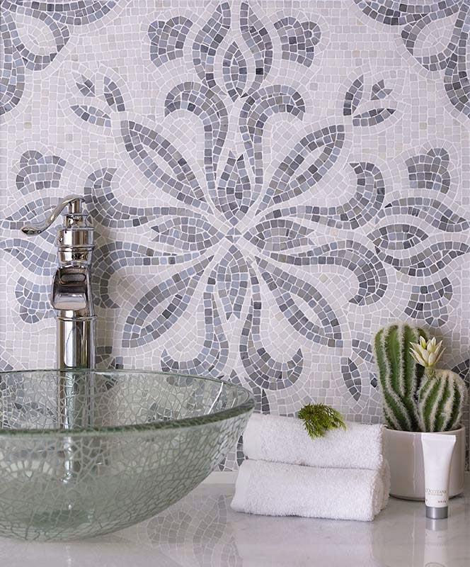 Gray and White Mosaic Tile with Marble Chips for an Elegant Pattern