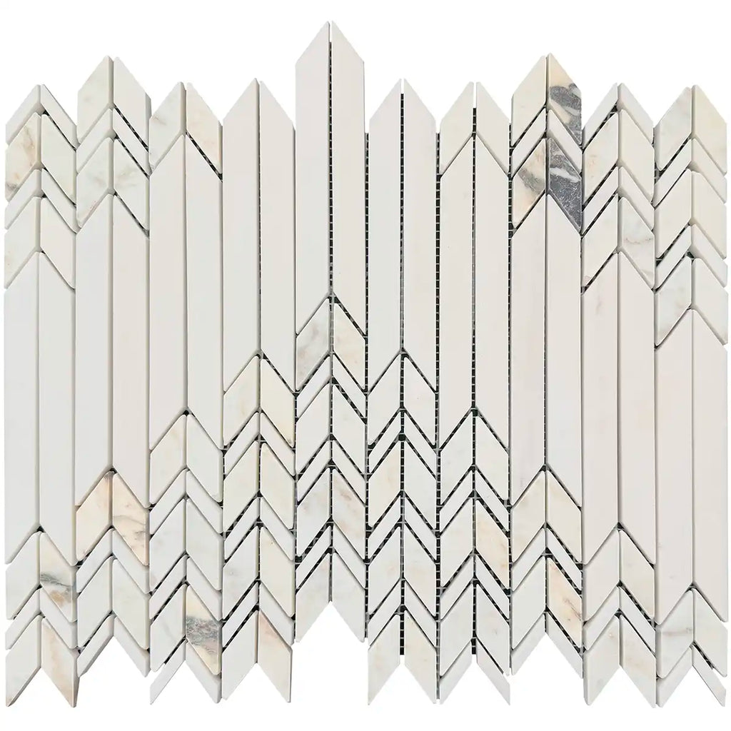 Calacatta Monet Neutral Fletching Marble Mosaic Tile | Tile Club
