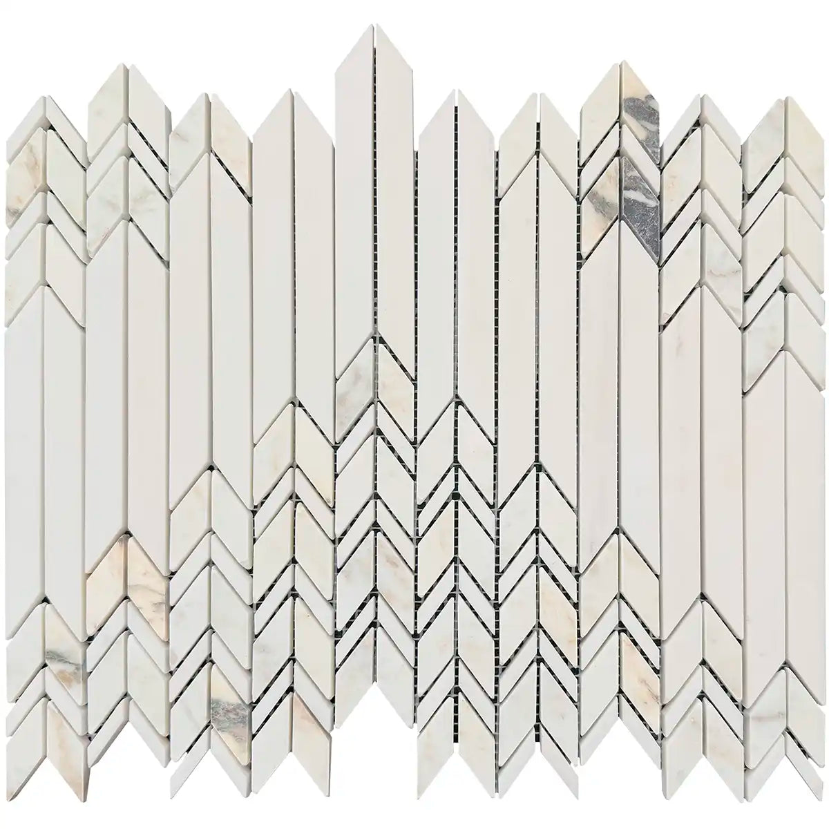 Calacatta Monet Neutral Fletching Marble Mosaic Tile | Tile Club