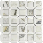 Calacatta Monet Octagon and Thassos Square Marble Mosaic Tile | Tile Club