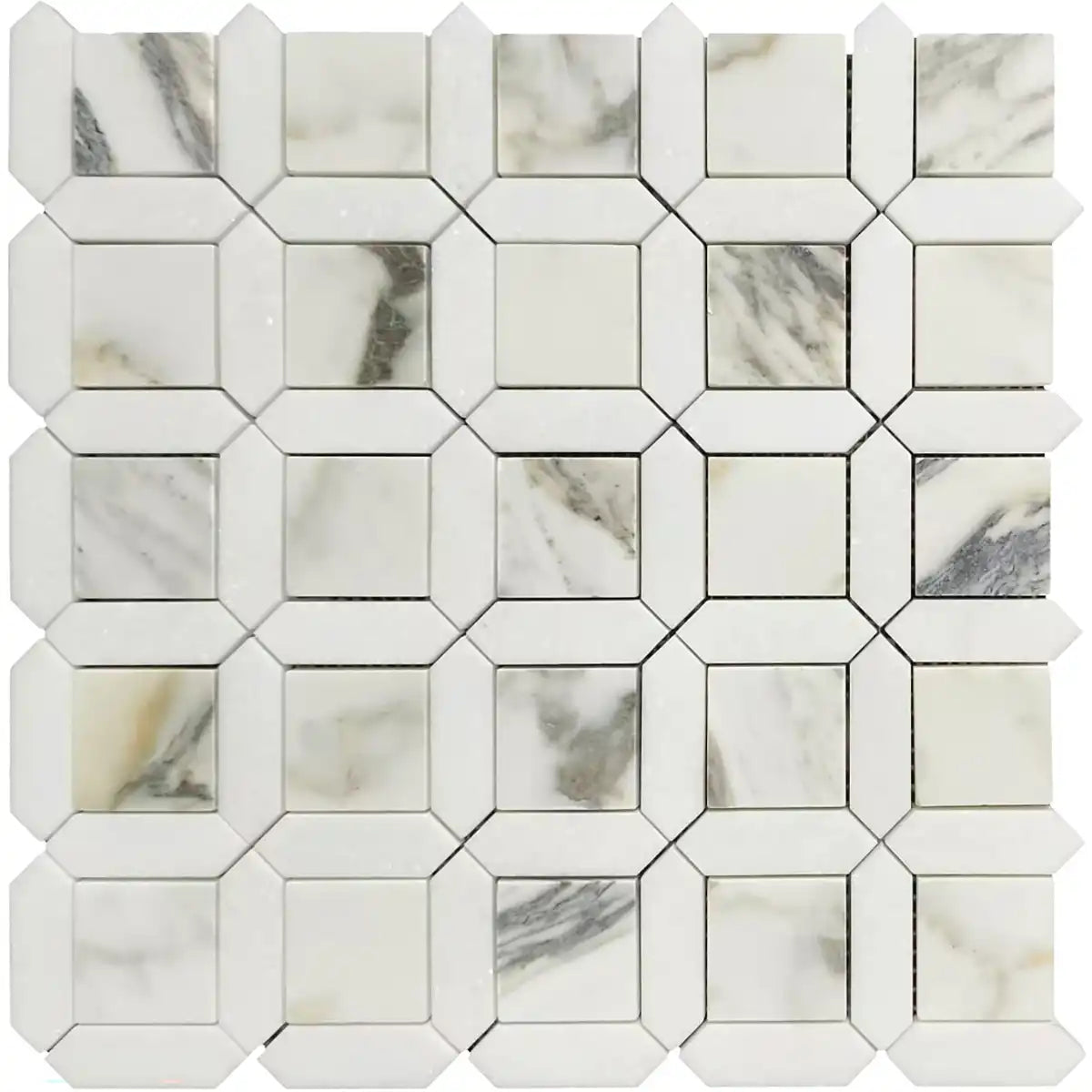 Calacatta Monet Octagon and Thassos Square Marble Mosaic Tile | Tile Club