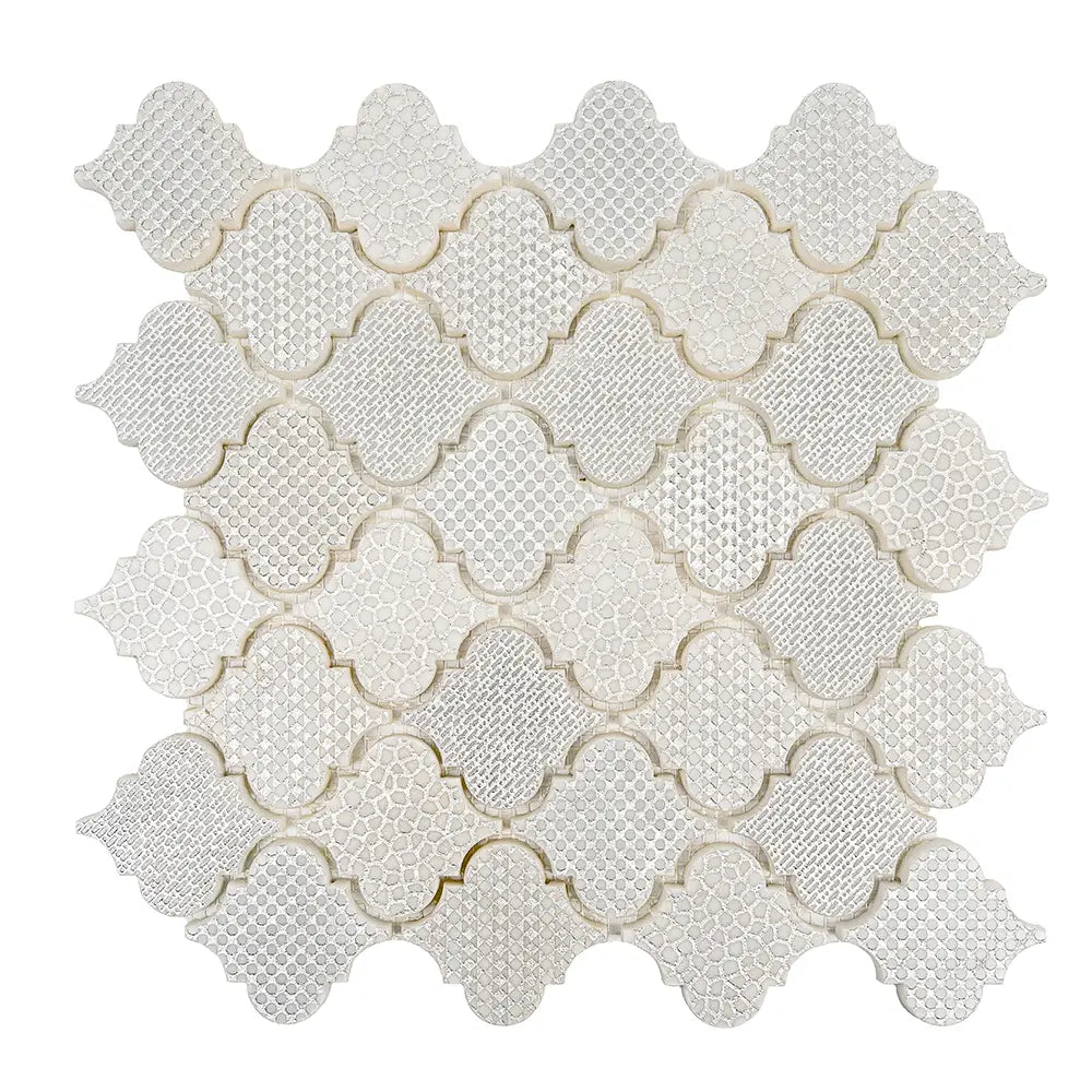 White Etched Arabesque Mosaic Tile | Tile Club