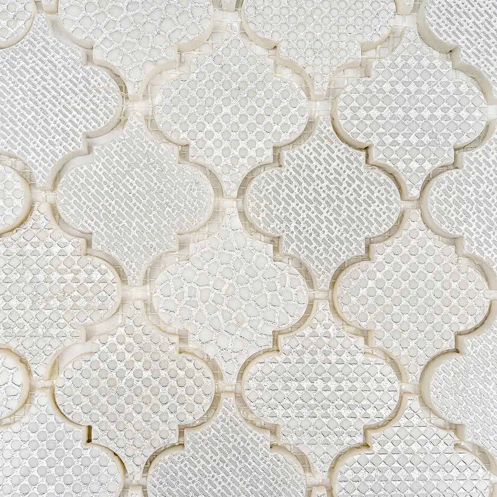 White Etched Arabesque Mosaic Tile | Tile Club