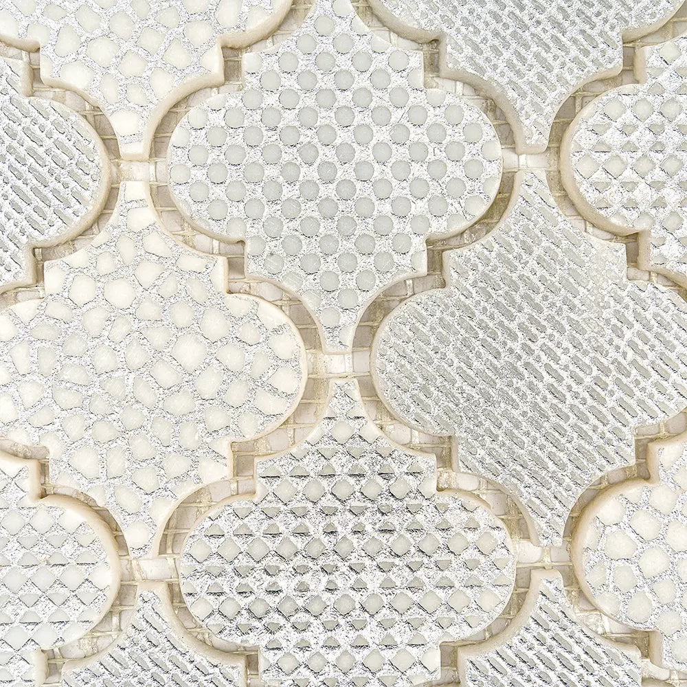 White Etched Arabesque Mosaic Tile | Tile Club