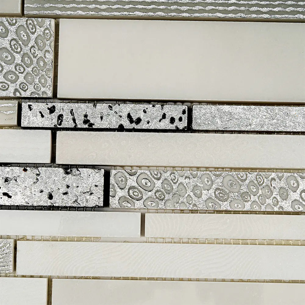 Silver White Matchstix Marble Mosaic Tile | Tile Club