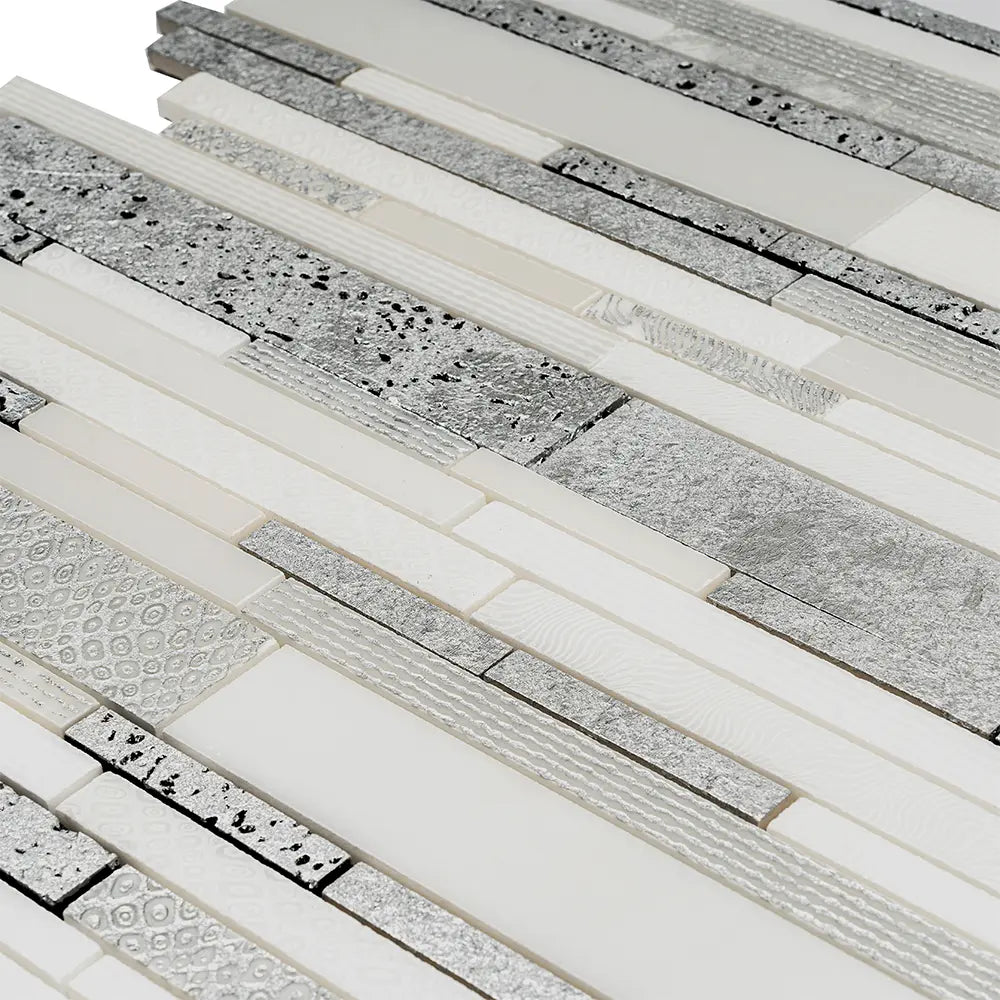 Silver White Matchstix Marble Mosaic Tile | Tile Club