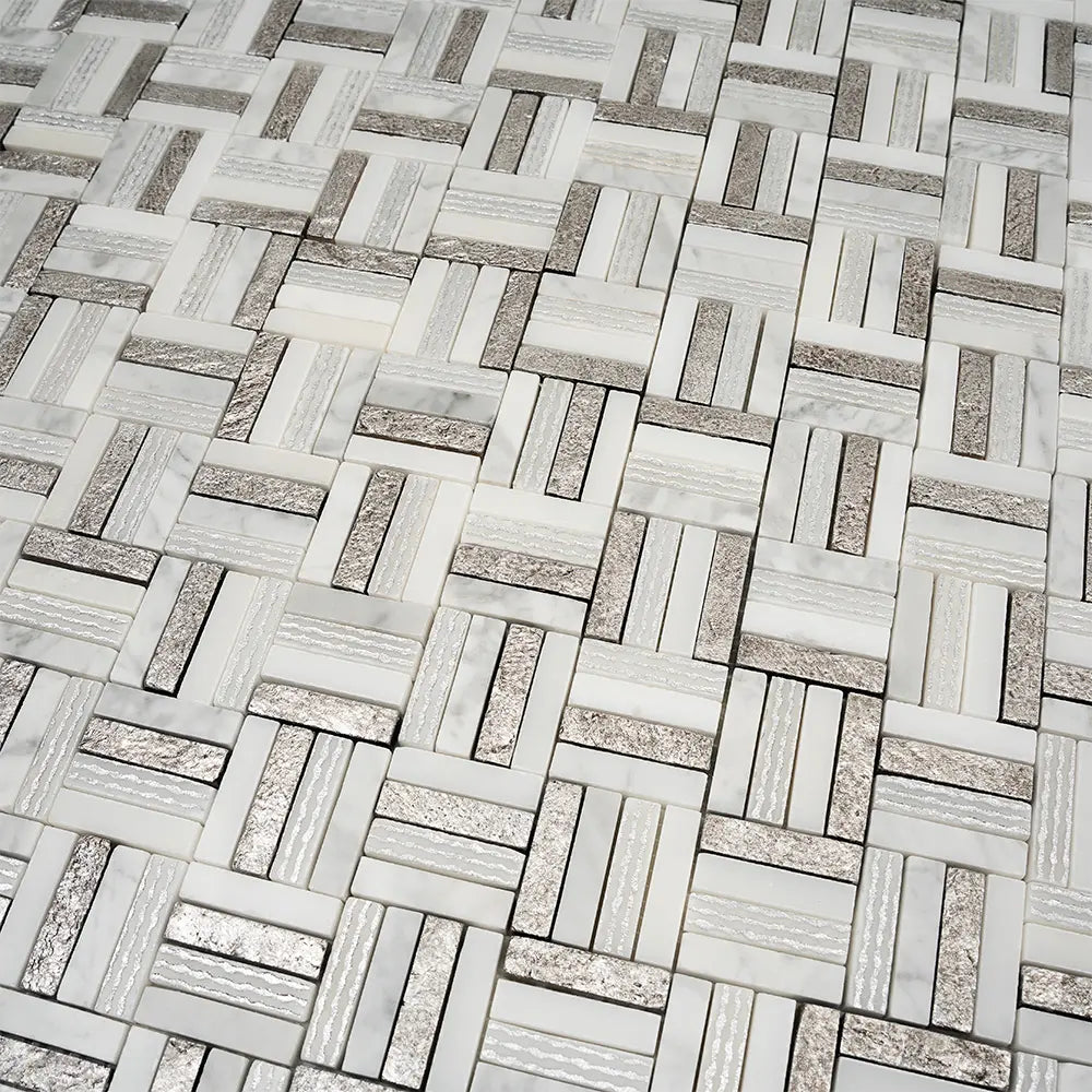 Silver White Sticks Marble Mosaic Tile | Tile Club