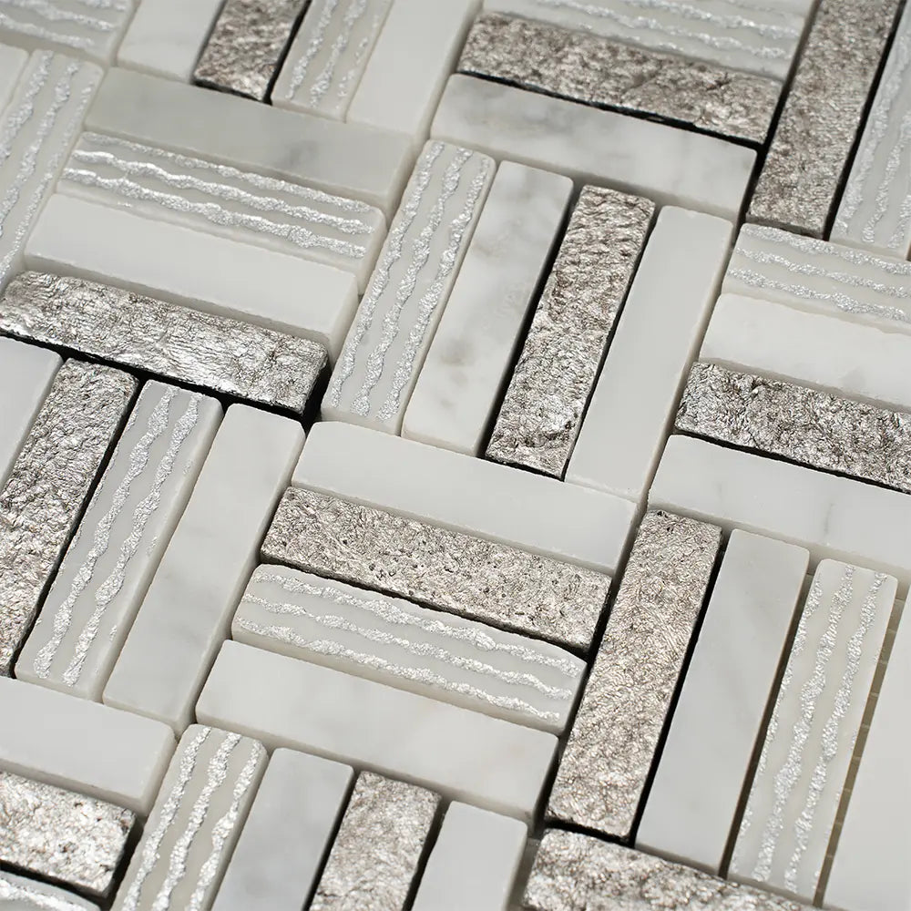 Silver White Sticks Marble Mosaic Tile | Tile Club