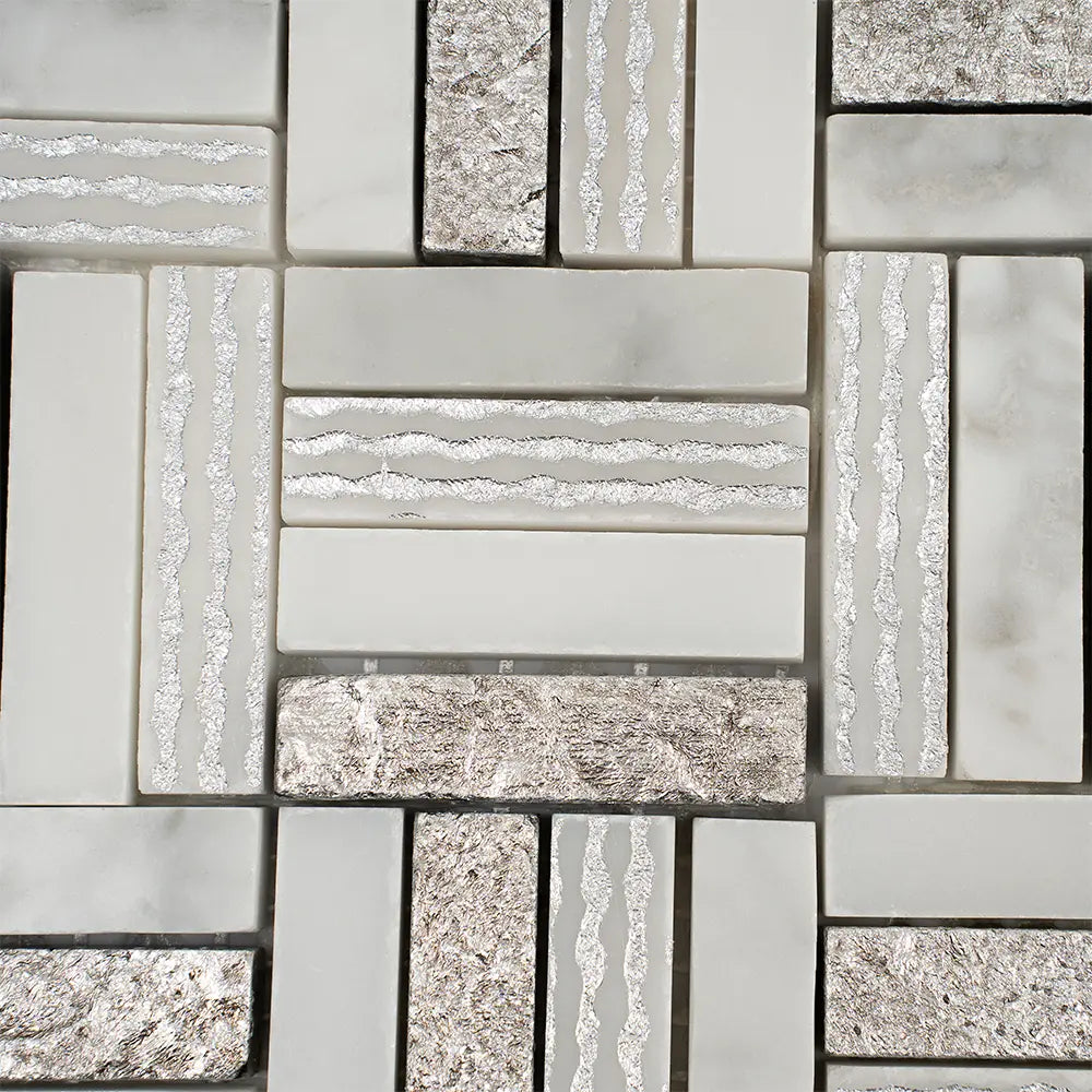 Silver White Sticks Marble Mosaic Tile | Tile Club
