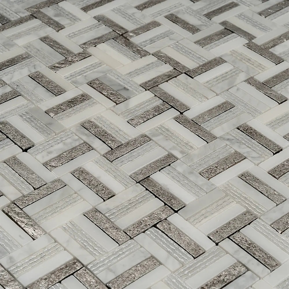 Silver White Sticks Marble Mosaic Tile | Tile Club