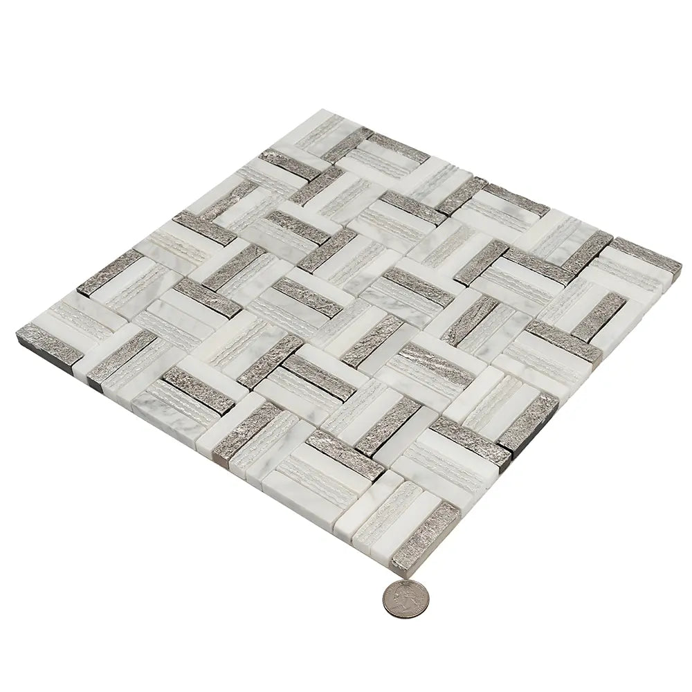Silver White Sticks Marble Mosaic Tile | Tile Club