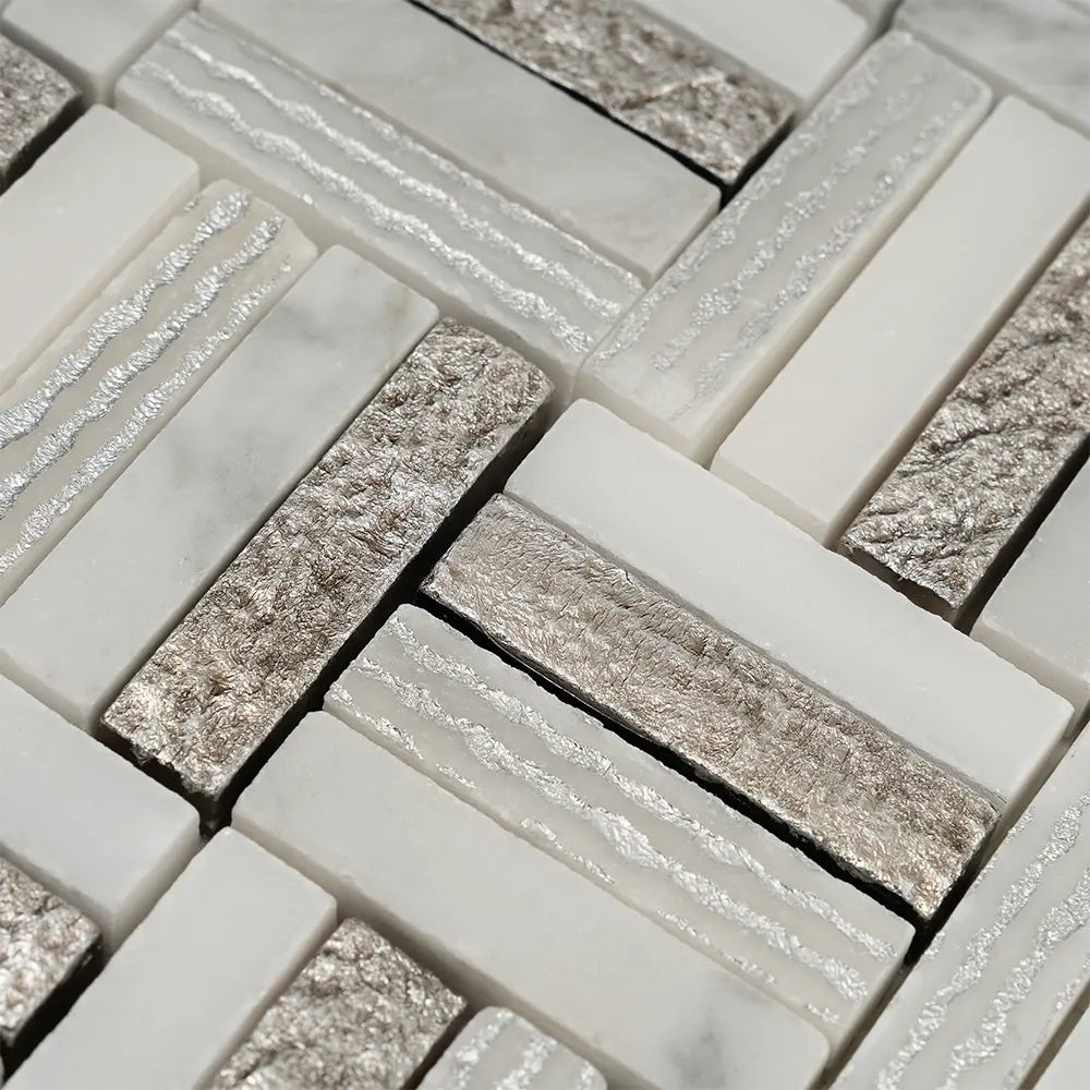 Silver White Sticks Marble Mosaic Tile | Tile Club