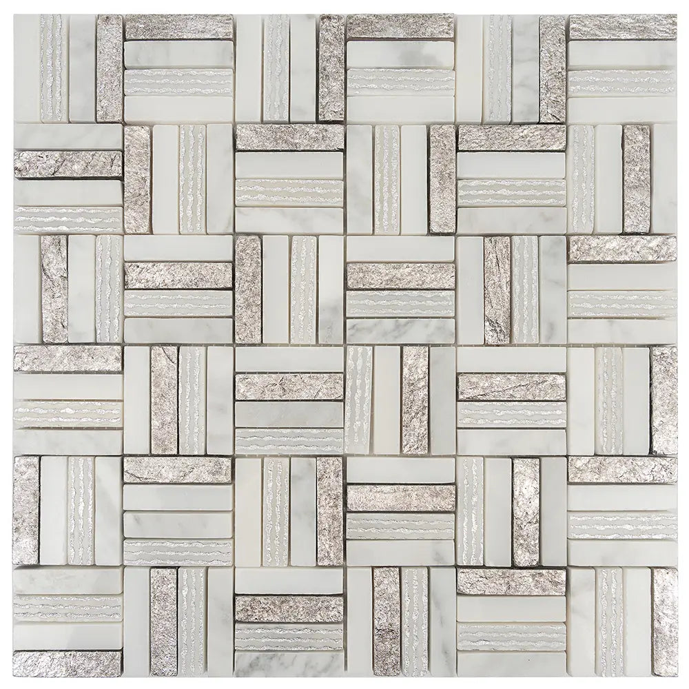 Silver White Sticks Marble Mosaic Tile | Tile Club
