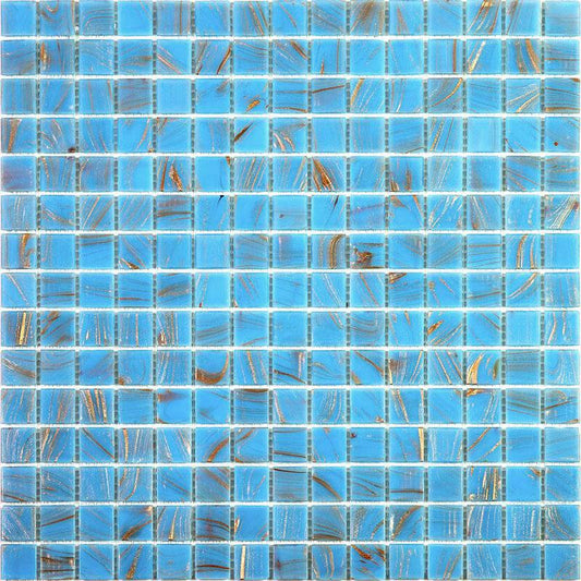 Baby Blue & Gold Mixed Squares Glass Pool Tile