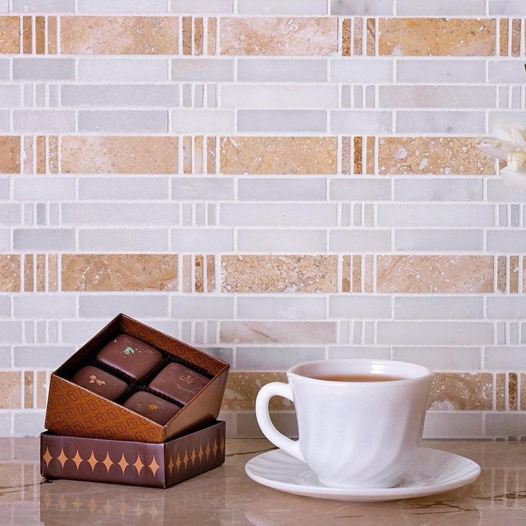 Bamboo Sticks Marble Mosaic Tile