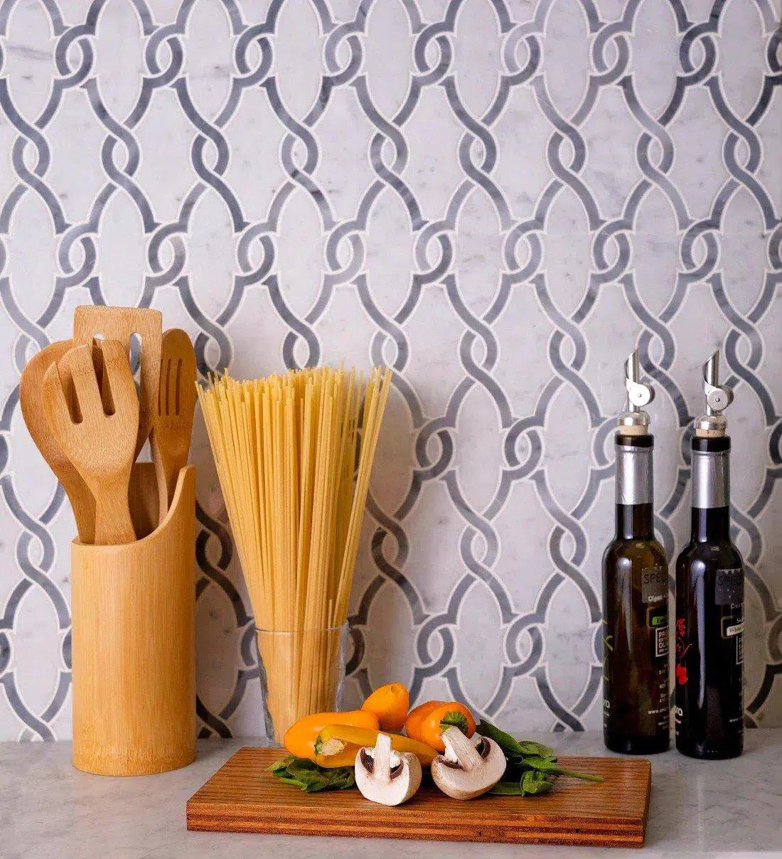 Bardiglio Chains Marble Mosaic Tile for a Festive Kitchen Backsplash