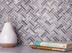 Bardiglio Double Weave With Multicolor Dots Marble Mosaic Tile