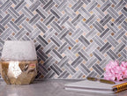 Bardiglio Double Weave With Multicolor Dots Marble Mosaic Tile