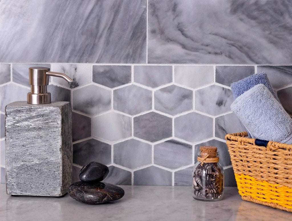 Bardiglio Elongated Hexagon Polished Marble Mosaic Tile