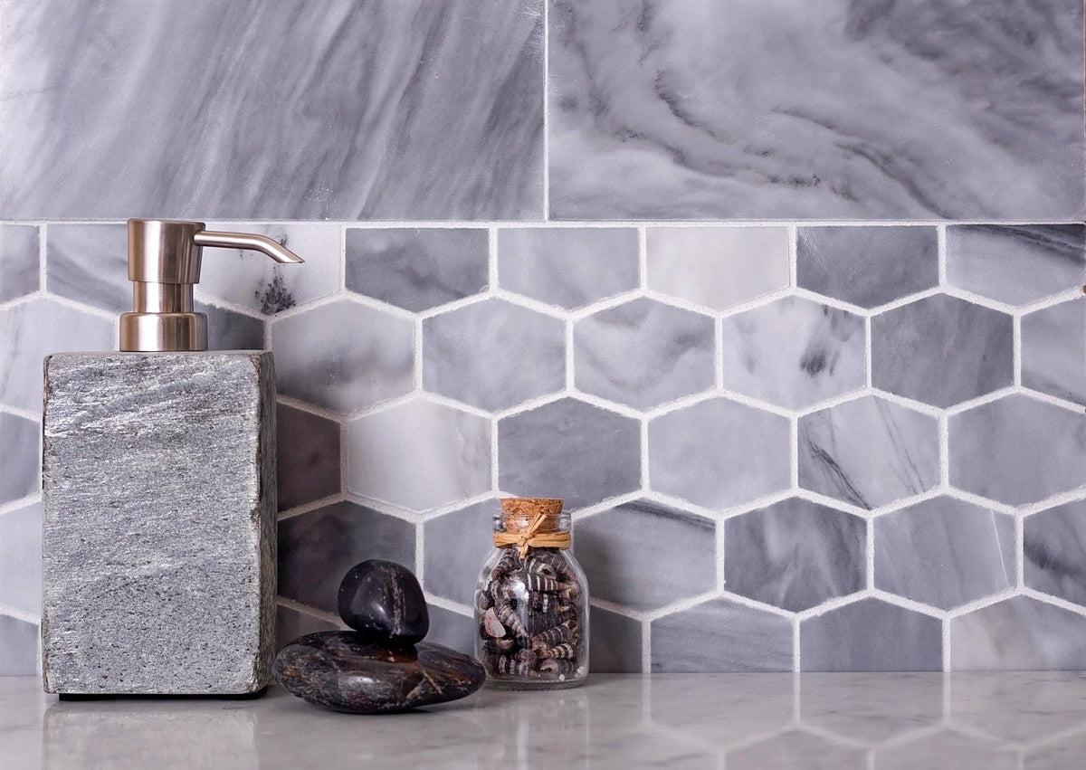 Bardiglio Elongated Hexagon Polished Marble Mosaic Tile