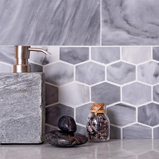 Bardiglio Elongated Hexagon Polished Marble Mosaic Tile