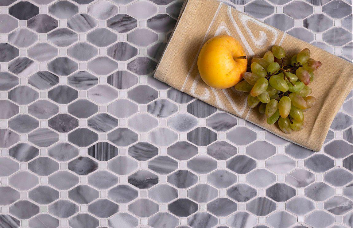 Bardiglio Octagon With Oriental White Dot Marbble Mosaic Tile