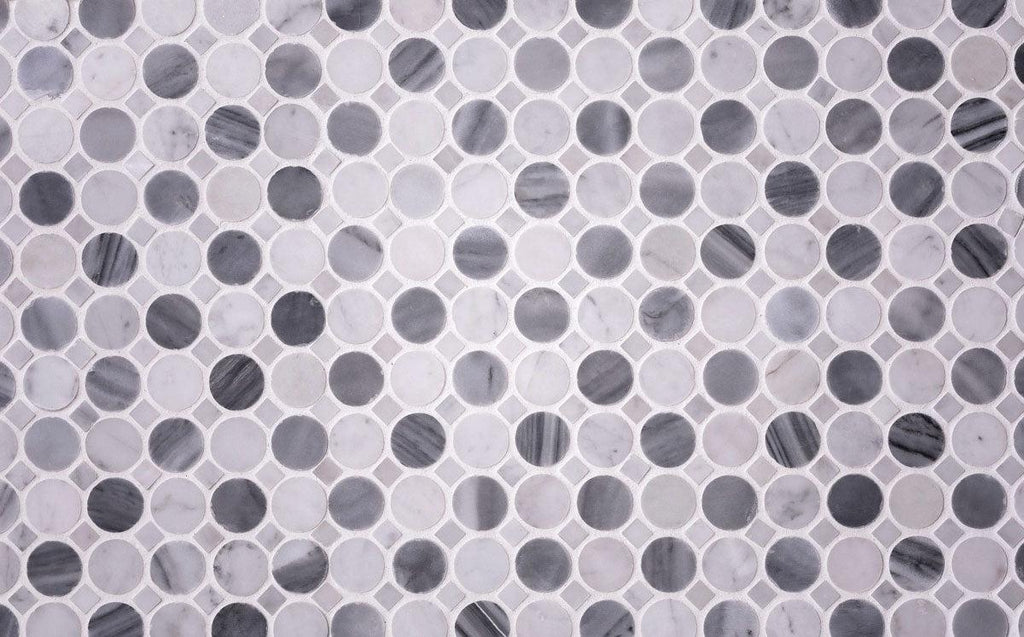 Bardiglio Penny Round & Carrara Dot Marble Mosaic Tile | Tile Club