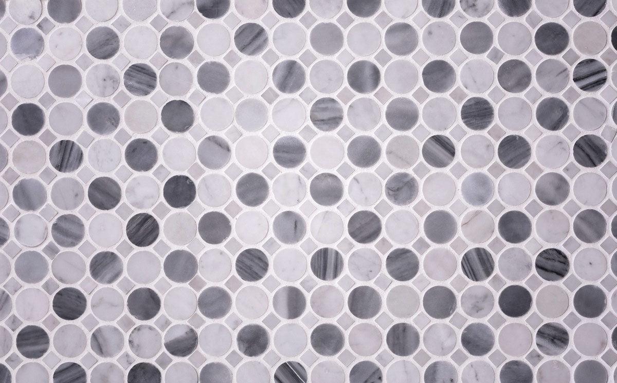 Bardiglio Penny Round & Carrara Dot Marble Mosaic Tile | Tile Club
