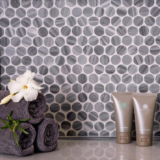 Bardiglio Penny Rounds Marble Polished Mosaic Tile