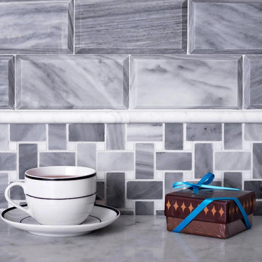 Bardiglio With White Carrara Dots Basket Weave Marble Mosaic Tile