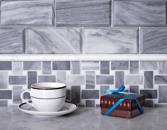 12" x 12" Bardiglio With White Carrara Dots Basket Weave Marble Mosaic Tile 