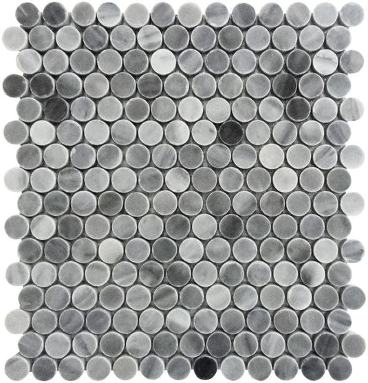 Bardiglio Penny Rounds Marble Polished Mosaic Tile | Tile Club