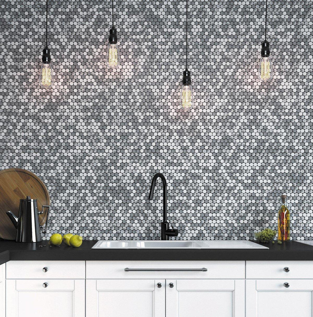 11.3" x 12.3" Carrara Marble Penny Round Tiles