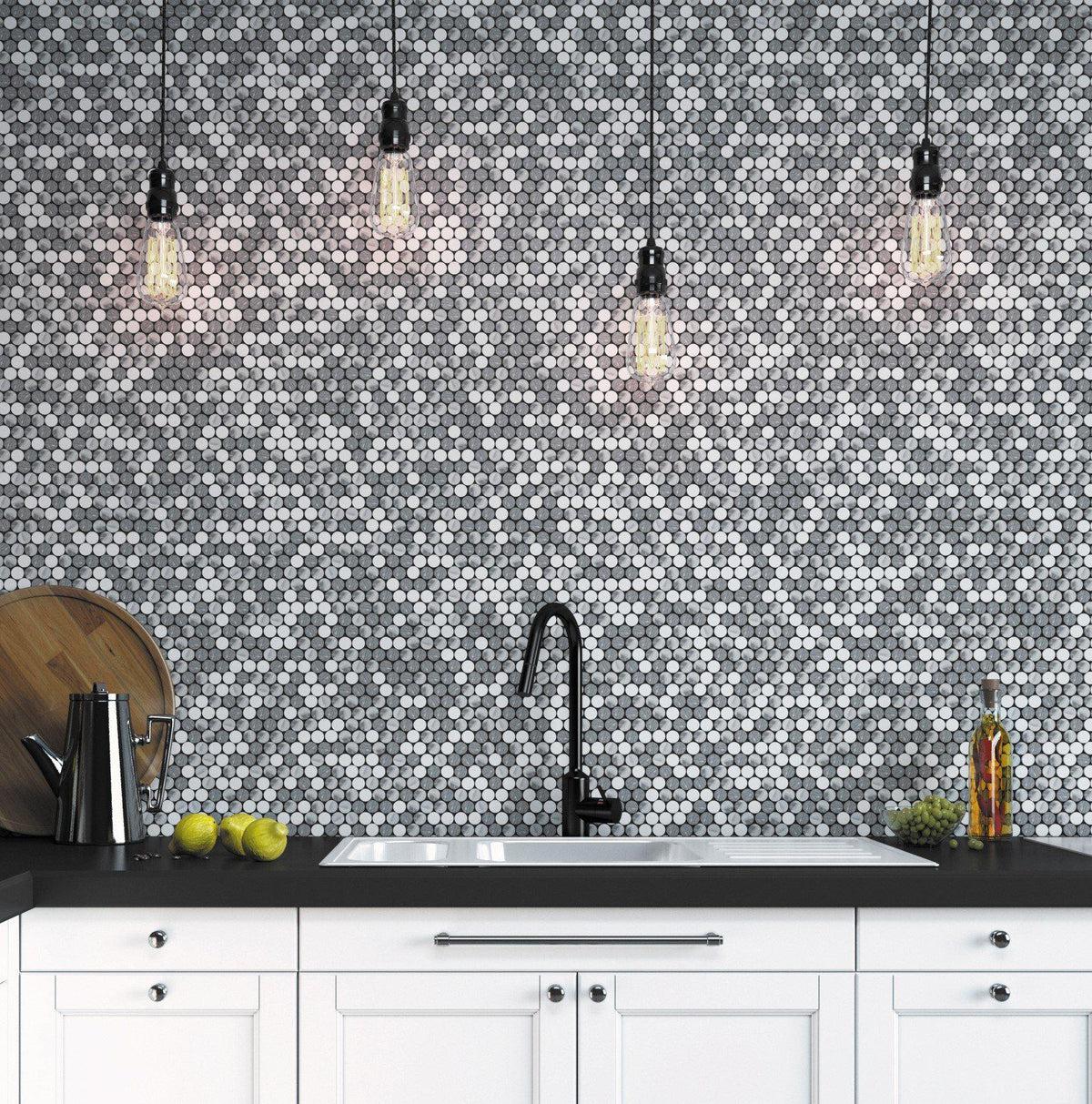 11.3" x 12.3" Carrara Marble Penny Round Tiles