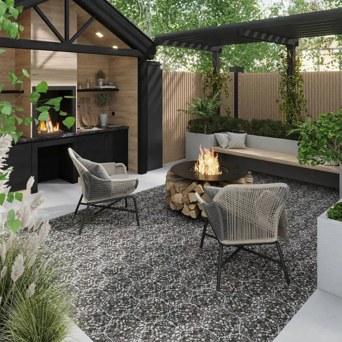 Black and White Chic Terrazzo Hex Porcelain Tile | Tile Club