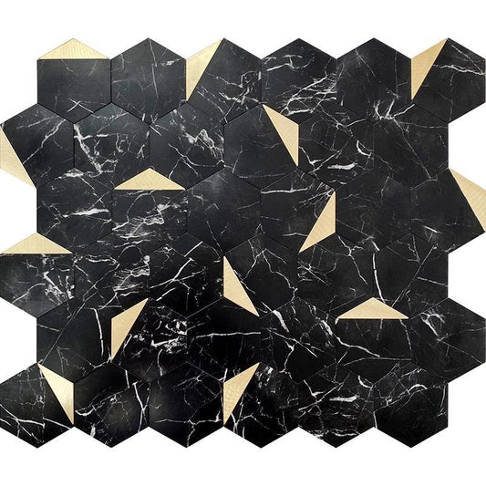 Black and Gold Hexagon Peel and Stick Tile Sample