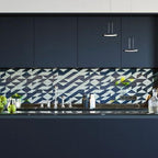 Deco Brick Glass Mosaic Tile for a Geometric Blue and Silver Backsplash