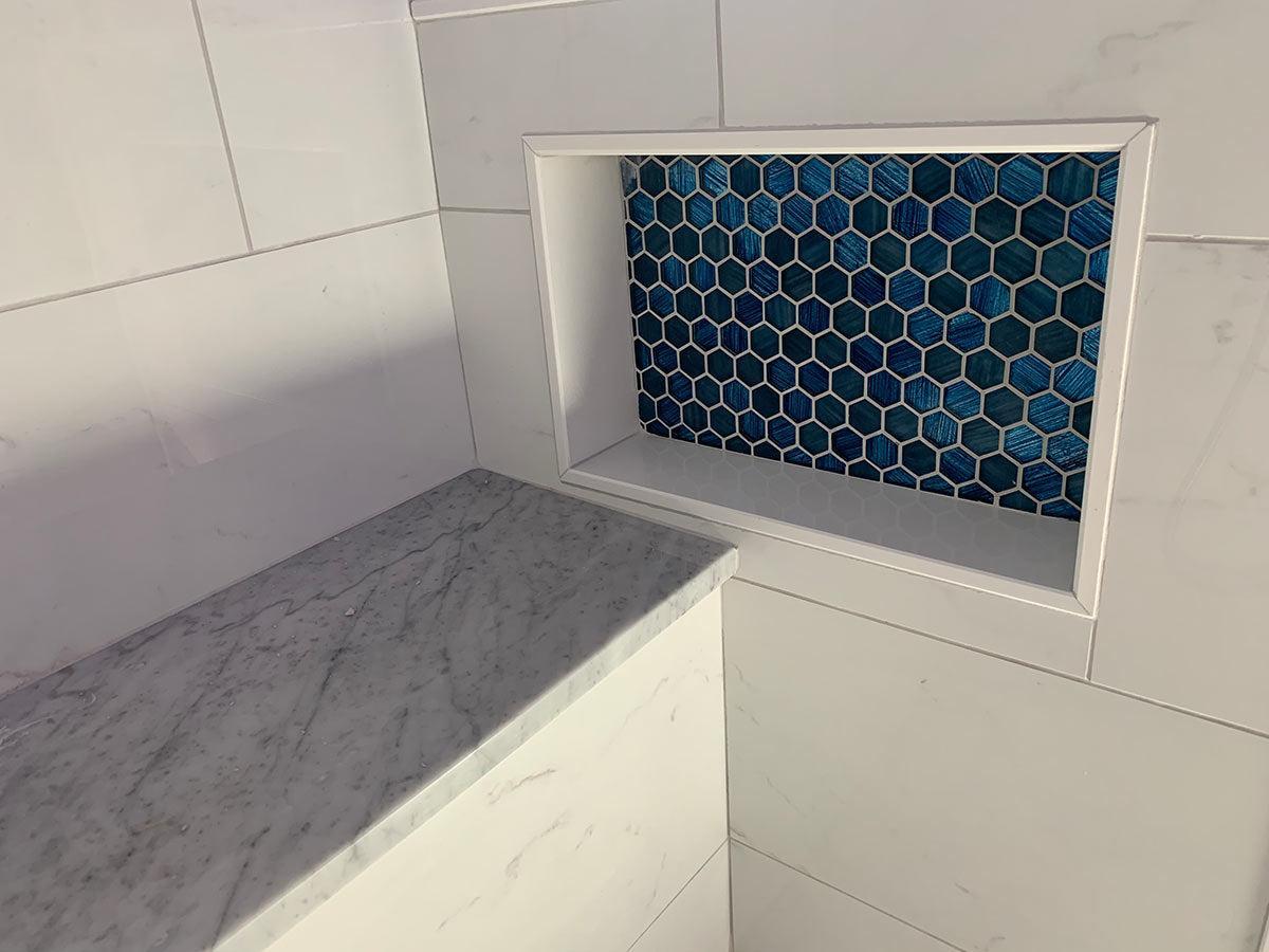 Blue Foil Glossy And Frosted Hexagon Mosaic Tile | Tile Club